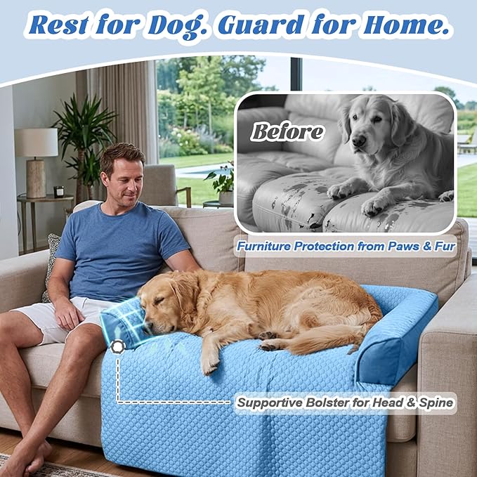 GGIB Cooling Dog Bed Mat with Bolster Pillow Washable Dog Couch Cover - Image 4