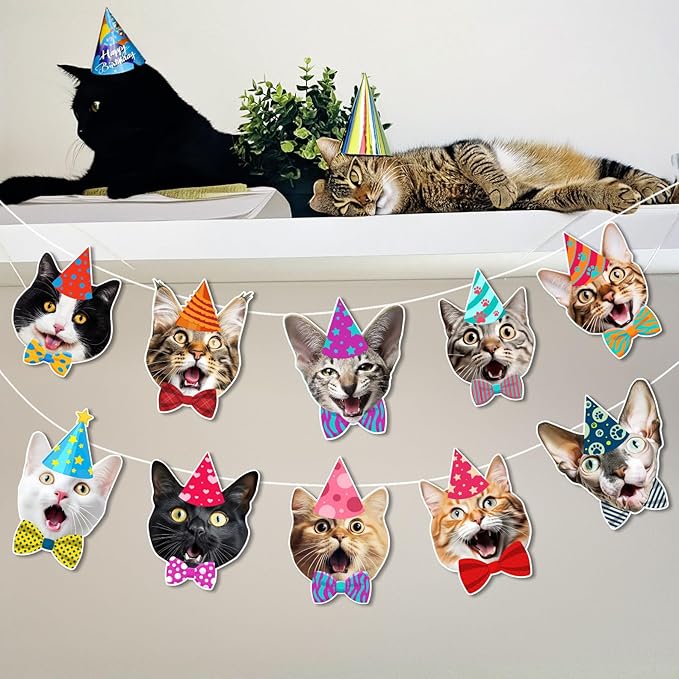 Cats Face Birthday Banner — Photographic Cat Faces Garland, Funny Cat Themed - Image 4