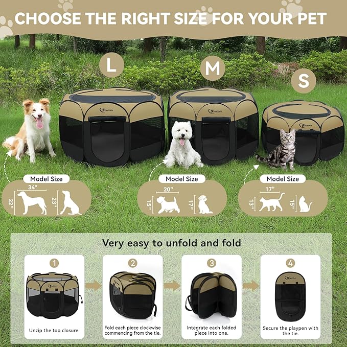 Pink Puppy Playpen for Middle Dog Cat, Dogs Tent Crate Cage Indoor/Outdoor - Image 9