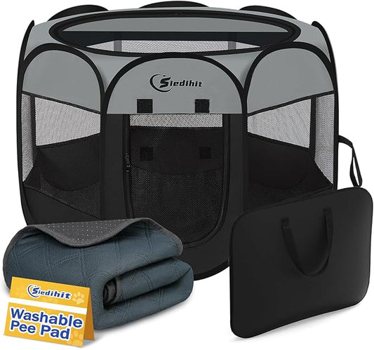 Siedihit Dog Cat Playpen with Washable Pee Pad, Puppy Pet Playpen Indoor by Siedihit