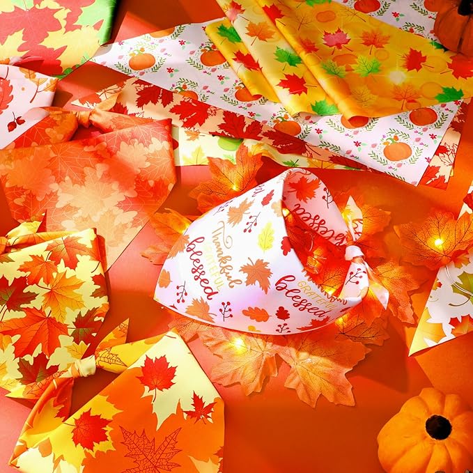 Preboun 50 Pcs Fall Thanksgiving Dog Bandana Bulk Pumpkin Maple Leaves Bandana - Image 5