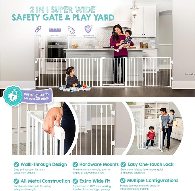 Regalo Safety 56"-130" Super Wide Baby Gate & Play Yard, 2-in-1 Adjustable - Image 4
