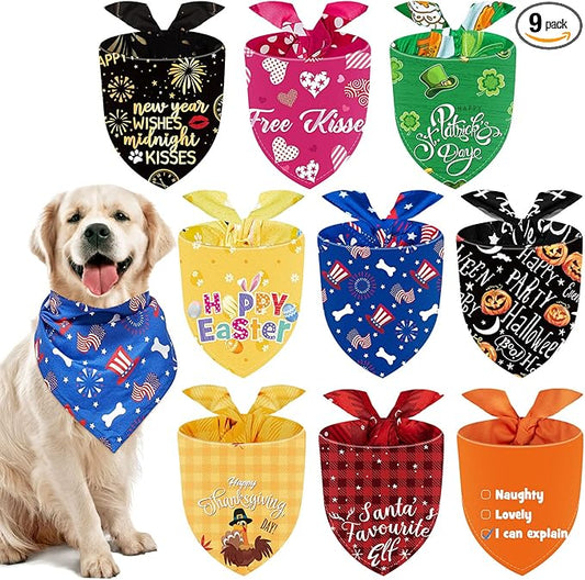 Weewooday 9 Pcs Holiday Dog Bandanas Seasonal Red White and Blue Bandanas by Weewooday