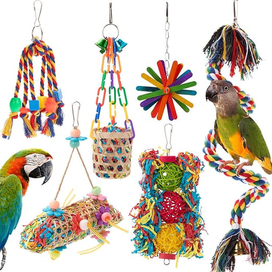 RLRICH 6 Pack Bird Colorful Chewing Toys Parrot Foraging Shredder Toys Shred by RLRICH