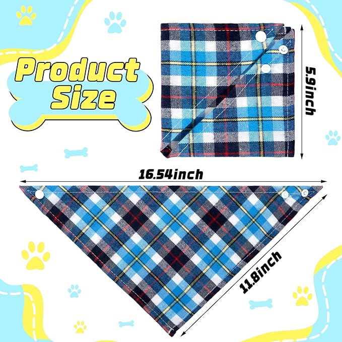 Honoson 6 Pieces Triangle Dog Bandana Dog Scarf Plaid Printing Adjustable Bibs - Image 3