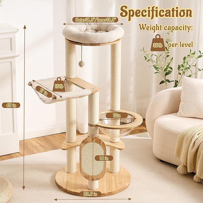 Modern Solid Wood Cat Tree for Indoor Cats Up to 15lbs, Large Cat Bed, Capsule - Image 3