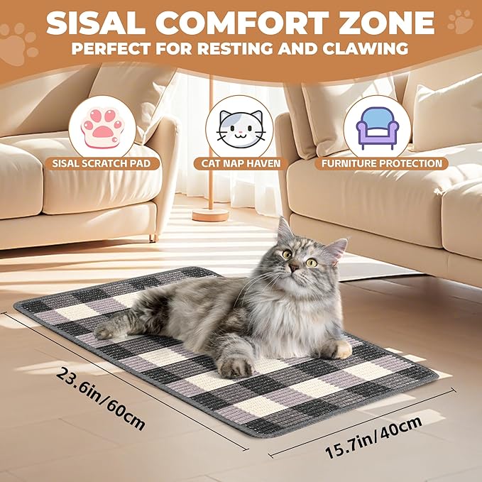 Cat Scratcher Mat, Natural Sisal Cat Scratch Pad, 23.6x15.7 Inch Horizontal Cat - Image 2