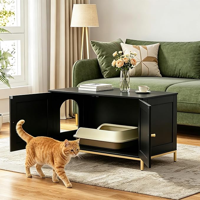 Homhedy 35.4" L Cat Litter Box Enclosure, Cat Washroom Furniture - Image 2