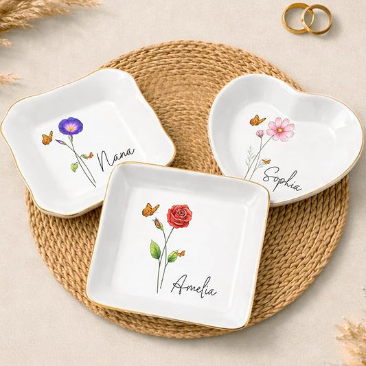 Personalized Birth Month Flower Trinket Tray by LiloSix