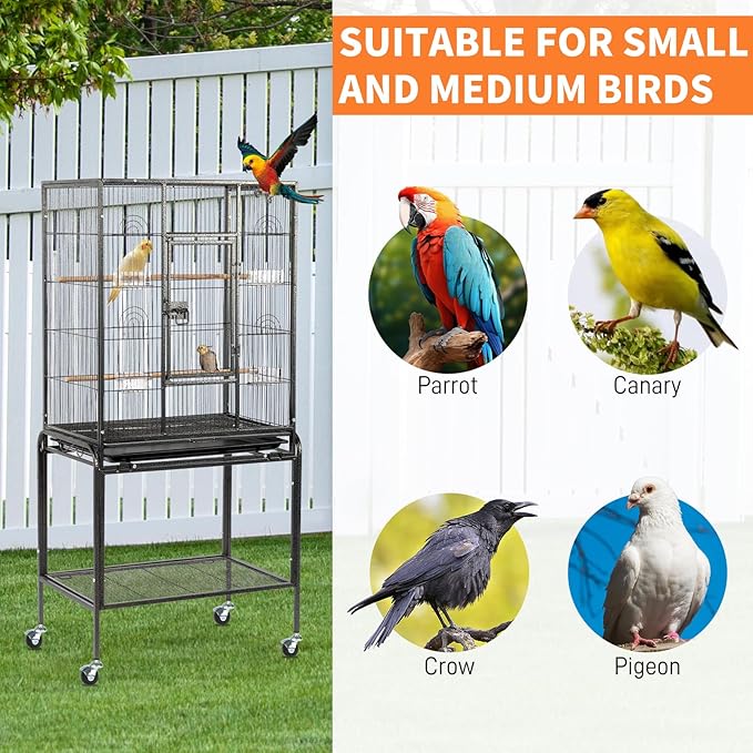 VINGLI 53-inch Bird Cage with Wheels, Durable Wrought Iron Parakeet Cage with - Image 6