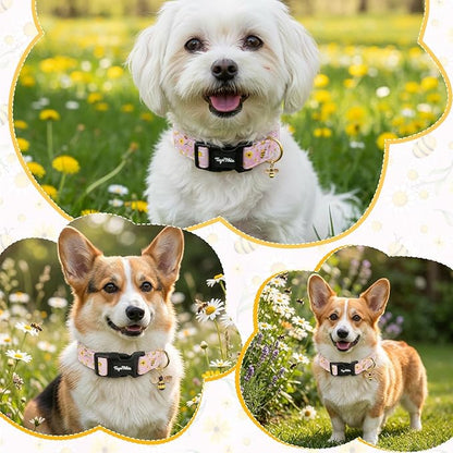 Dog Collar with Bees & Flowers Pattern, Spring Summer Collection Pink Dog - Image 5
