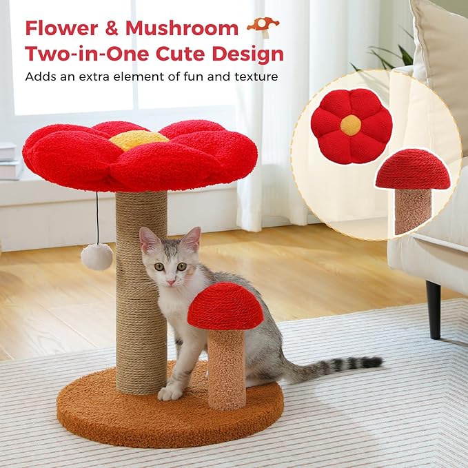 PETEPELA Cat Scratching Post, Mushroom Cat Scratcher Cute Cat Tree Tower - Image 7