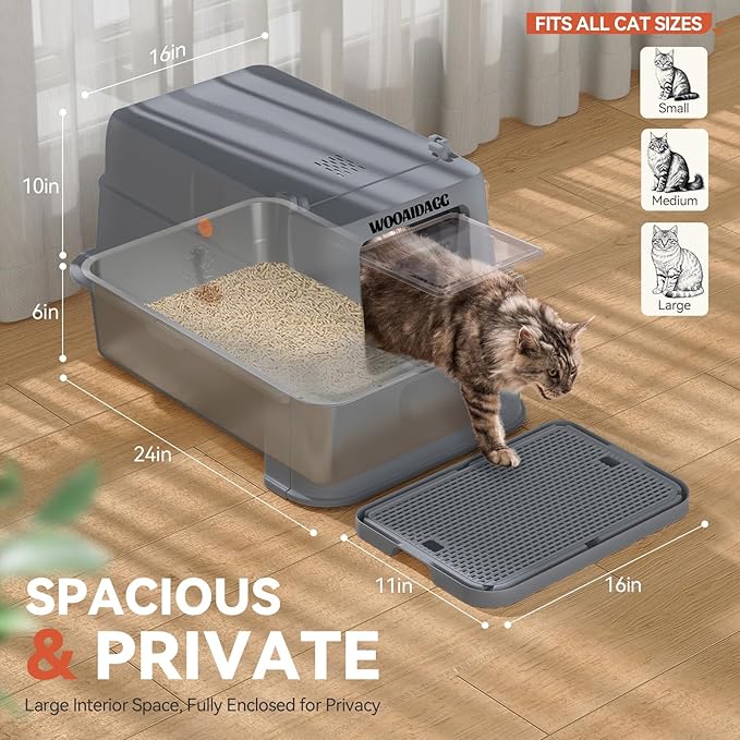 Wooaidagg Enclosed Stainless Steel Cat Litter Box - Image 3