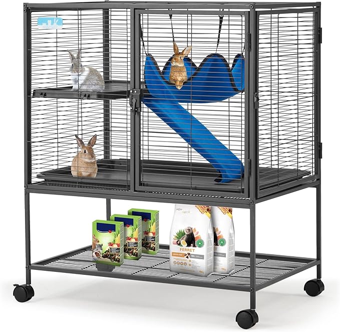 HABUTWAY 36.5''H Large Metal Rolling Ferrets Cage, 2-Tiers Small Animal Cages by HABUTWAYMakeYourLifeComfortable