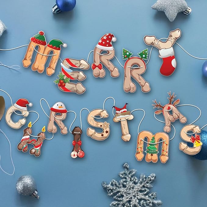 Merry Christmas Banner- Naughty Xmas Party Decoration, Hilarious Holiday Banner - Image 4