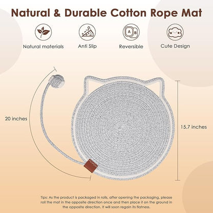 Cat Scratcher Mat, Natural Cotton Rope Cat Scratch Pad, 15.7'' Round Horizontal - Image 2