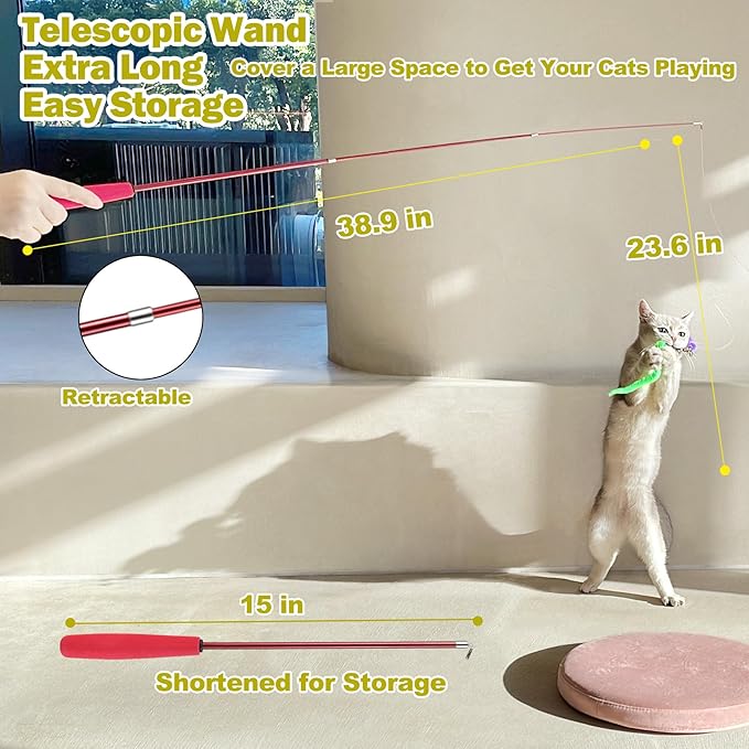 MeoHui Cat Toys for Indoor Cats, Interactive Cat Toy 2PCS Retractable Wand Toy - Image 3