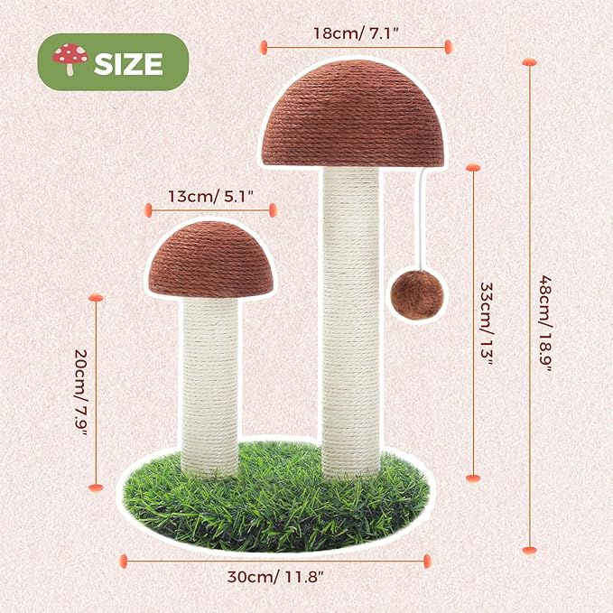 PETEPELA Cat Scratching Post, Mushroom Tall Cat Scratcher Featuring - Image 2