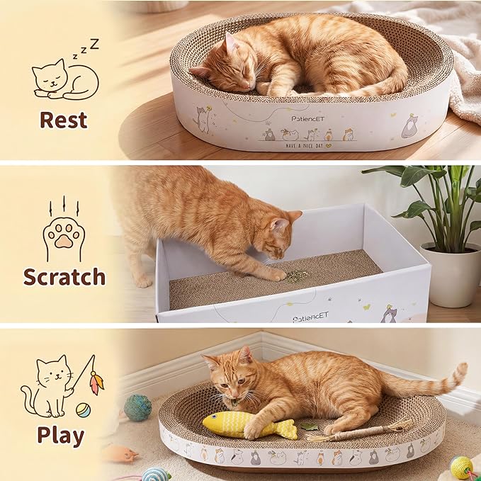 PatiencET 3-in-1 Cat Scratcher Cardboard Set - Image 2