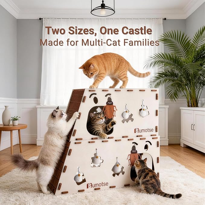 Felt Cat Bed Cave for Indoor Cats, Modular Tunnel Hideaway House for Large Cats - Image 3