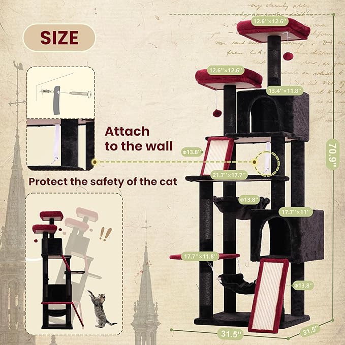 Gitelsnour Cat Tree for Indoor Cats, Gothic Sturdy Cat Tree House - Image 7