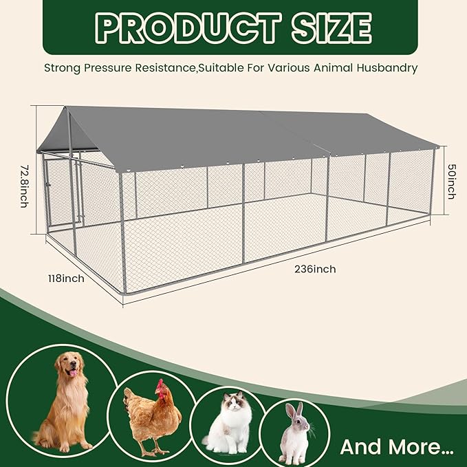 Petony Large Outdoor Dog Enclosure Heavy Duty Dog Kennel House Mesh Dog Big - Image 2