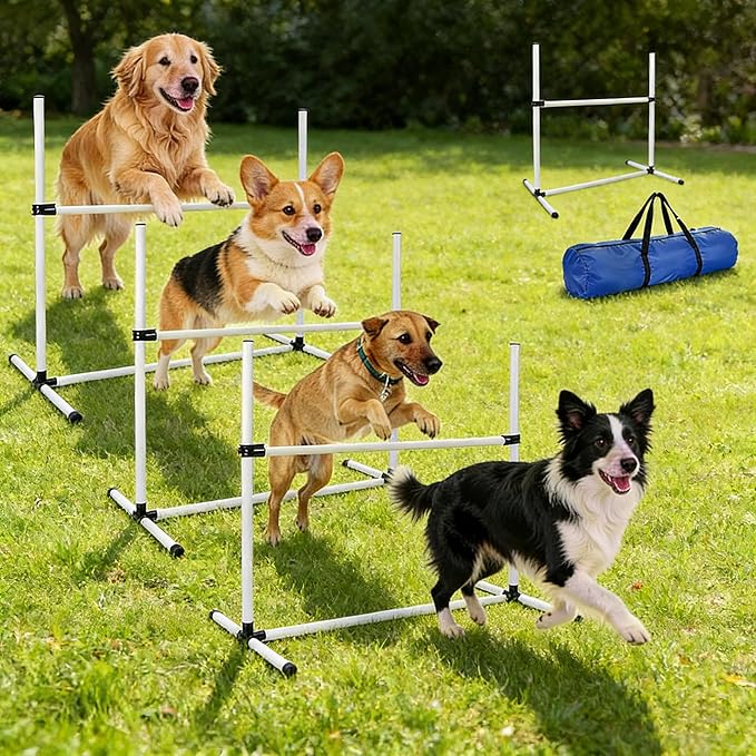 4 PCS Dog Agility Course Equipment, Adjustable Jump Bars Obstacle Training by TinyPoint