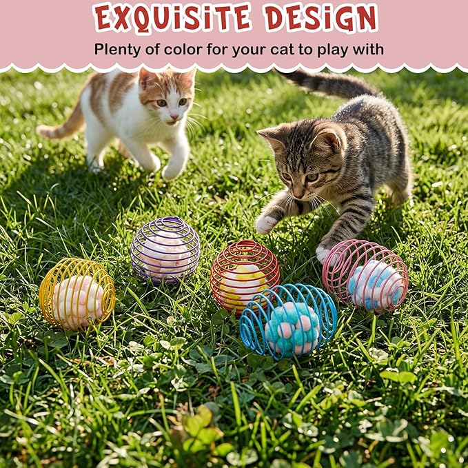Jecery 5 Pcs Cat Spring Toys Stretchable Rolling Balls Colorful Playful Coils - Image 4