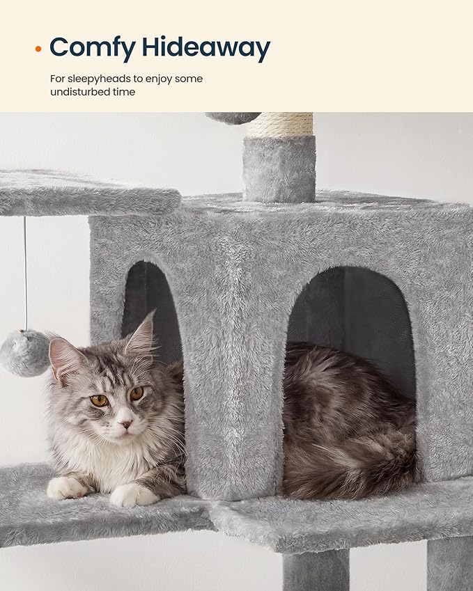 SONGMICS HOME Cat Tree for Indoor Cats, Hammock and Condo, Light Gray - Image 5