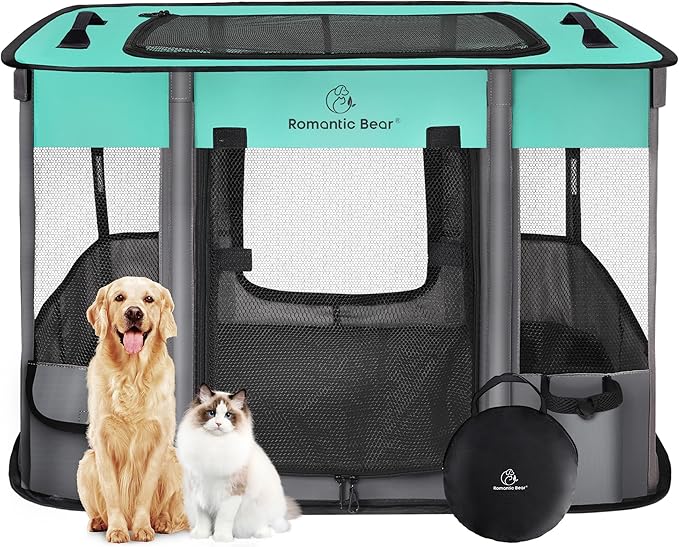 40x32x24 Inches Dog Playpen, Pet Playpen, Foldable Puppy Cat Playpen, Portable by ROMANTIC+BEAR