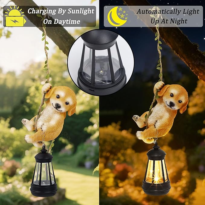 Solar Hanging Dog Statue, Outdoor Resin Golden Retriever Dog Figurine - Image 3