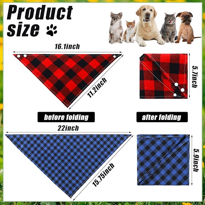 Honoson 6 Pieces Triangle Dog Bandana Dog Scarf Plaid Printing Adjustable Bibs - Image 3