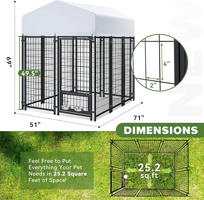 Oranland 6x4x6FT Outdoor Dog Kennel, Heavy Duty Welded Wire Steel Dog Kennel - Image 2