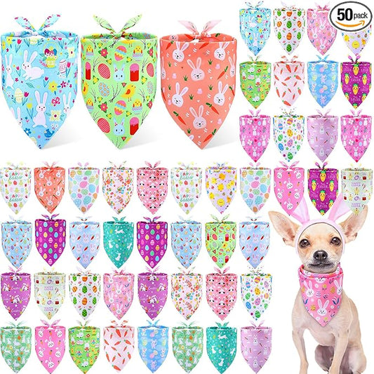 Preboun 50 Pcs Easter Dog Bandanas Bulk Bunny Dog Bandanas by Preboun