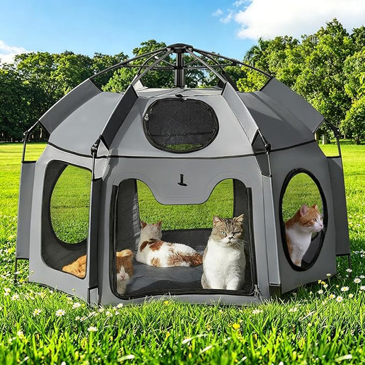 Catio Outdoor Cat Enclosure, Rywell 55” Extra Large Catio Pop Up Indoor Outdoor by Rywell