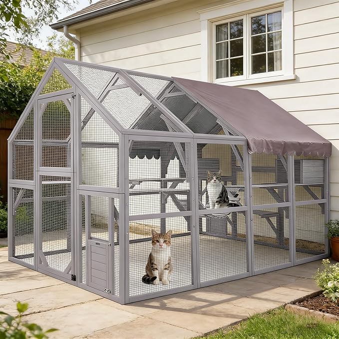 Large Catio Outdoor Cat Enclosure, 110.2’’ Cat House by JQC