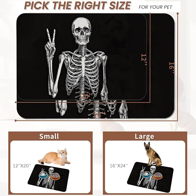 Funny Skull Skeleton Dog Food Mat - Image 2