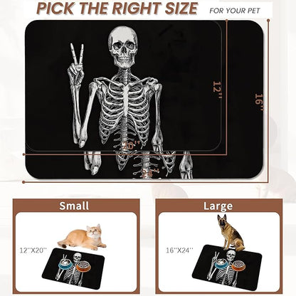 Funny Skull Skeleton Dog Food Mat - Image 2