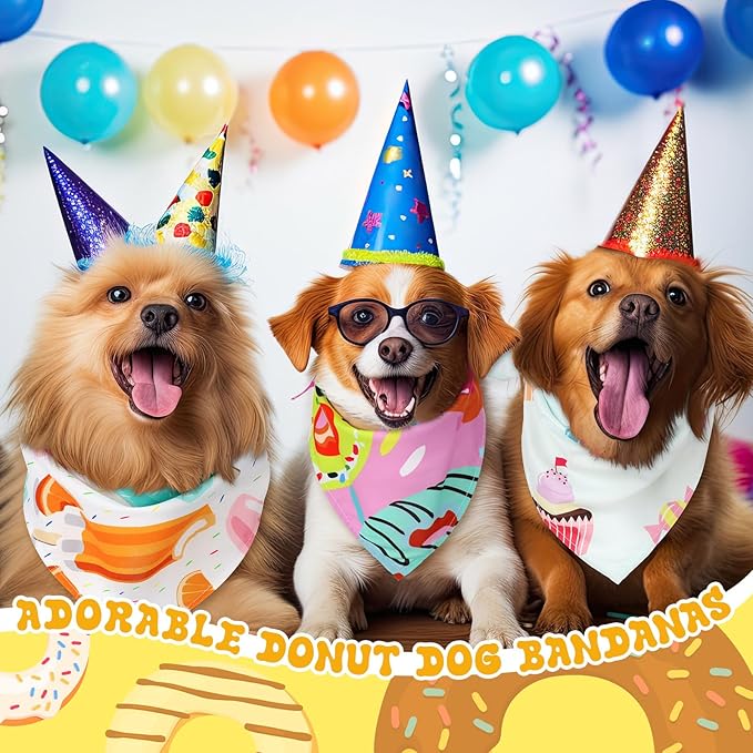 Huhumy 100 Pcs Donut Dog Bandanas Bulk Pet Bibs Colorful Triangle Scarf XL - Image 6