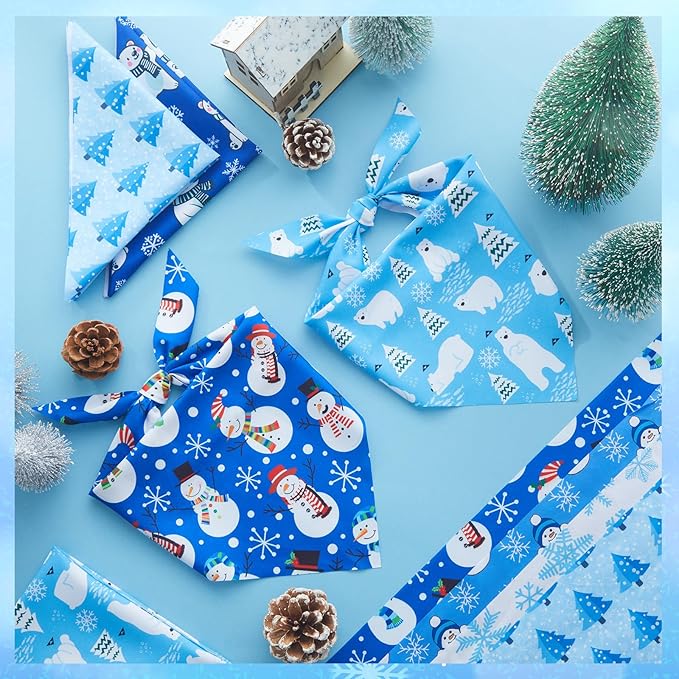 Preboun 50 Pcs Winter Dog Bandanas Bulk Snowflakes Snowmen Polar Bear Penguin - Image 5