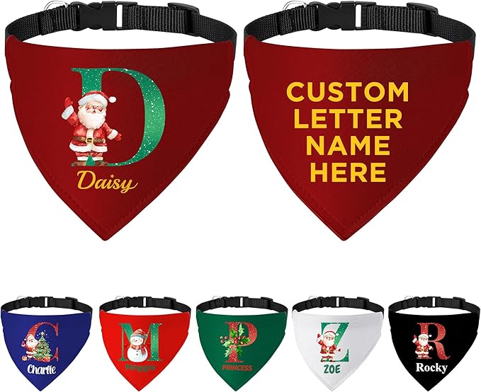 Personalized Christmas Dog Bandanas Letter Name Custom Neckwear Dog Scarf by FAMIPAWS