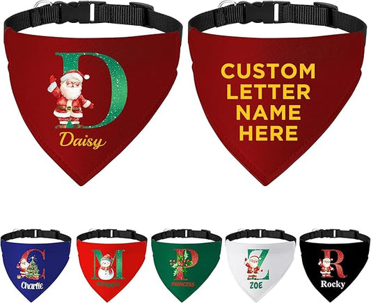 Personalized Christmas Dog Bandanas Letter Name Custom Neckwear Dog Scarf by FAMIPAWS