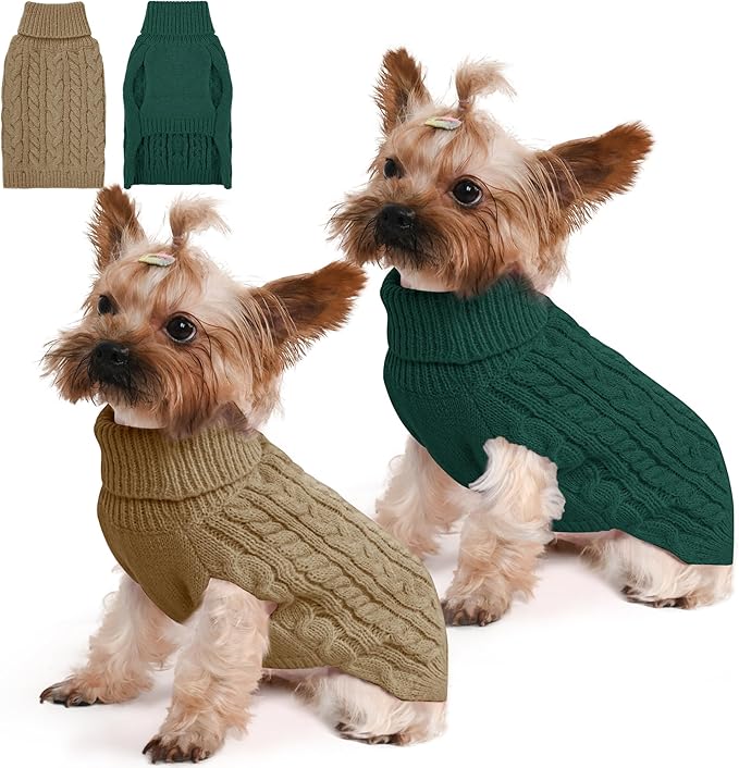 2 Pack Dog Sweaters for Small Dogs Winter Turtleneck Pullover Cable Knit Fleece by Unknown