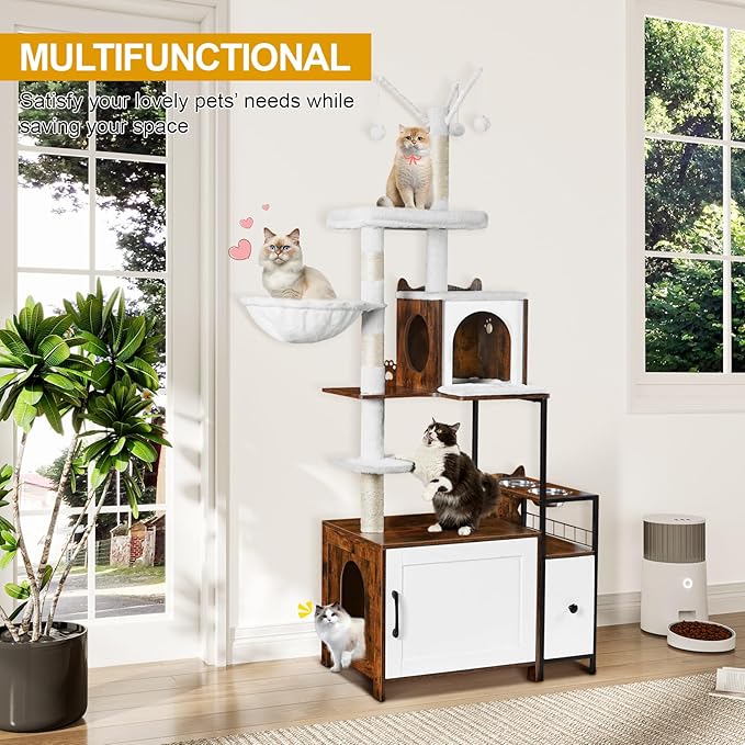 Snughome Cat Tree with Litter Box Enclosure, 3-in-1 Modern Cat Tower - Image 3