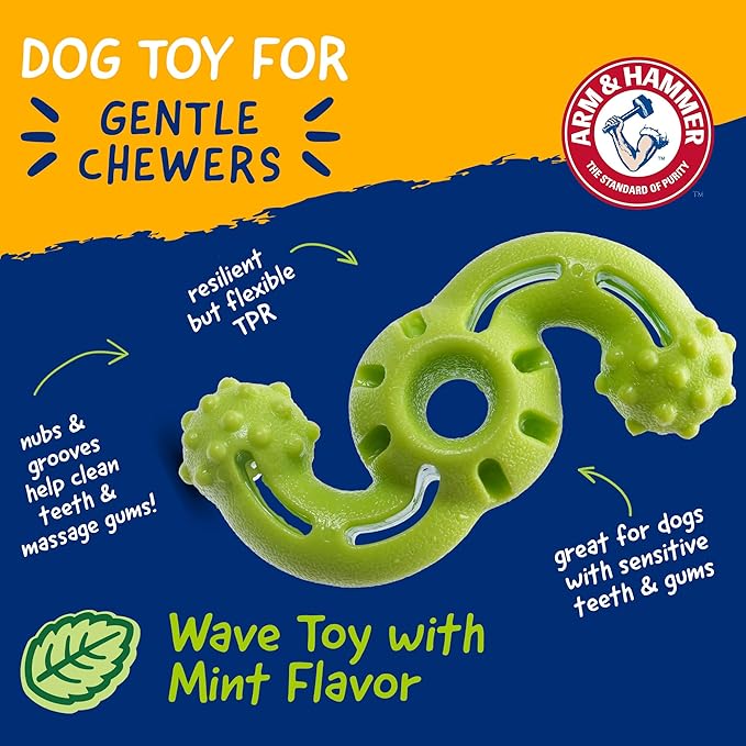 Arm & Hammer Nubbies Dog Dental Chew Toy, TPR Wave, Mint Flavor, - Image 2