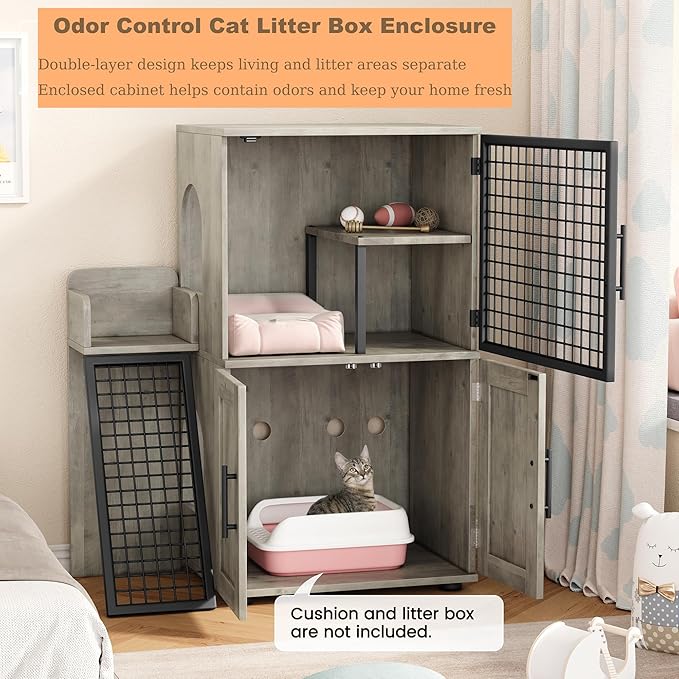 Garvee Dog Proof Cat Feeding Station, Cat Litter Box Enclosure Furniture - Image 2