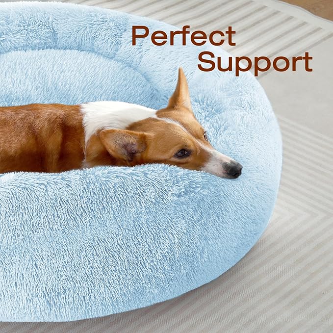 JOLLYVOGUE Dog Bed, Calming Anti-Anxiety Large Dog Bed, Fluffy Donut Cushion - Image 2