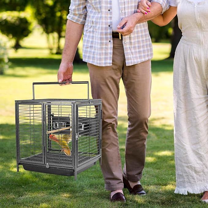 Portable Bird Travel Carrier Cage Black 19 Inch - Image 2