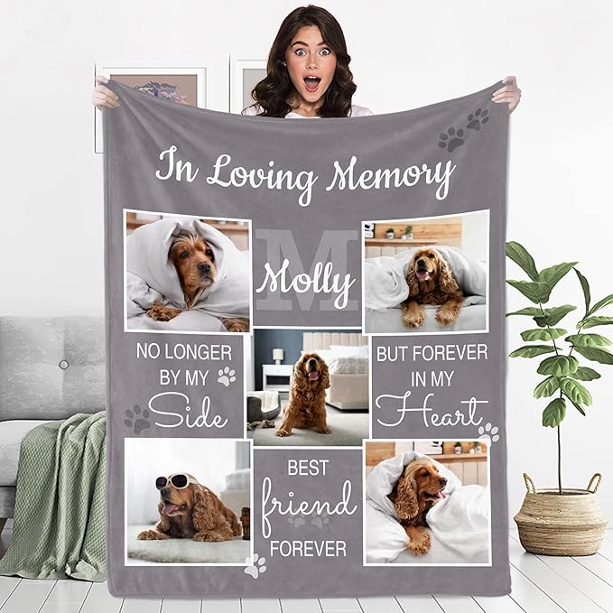 Personalized Pets Blanket with Photos, Custom Dog Blanket by Ecautly