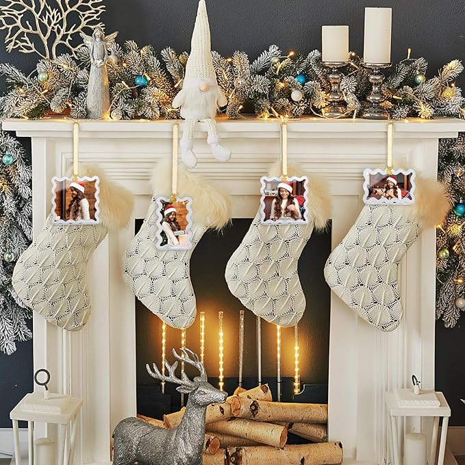 UNIQOOO 6Pcs Silver Wave Christmas Acrylic Picture Frame Ornaments, 3 Sizes - Image 5